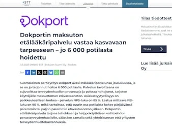 Dokportin maksuton etälääkäripalvelu vastaa kasvavaan tarpeeseen