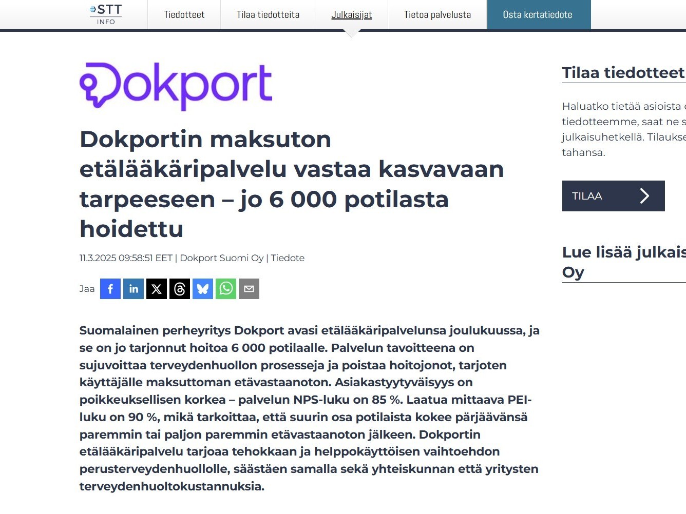 Dokportin maksuton etälääkäripalvelu vastaa kasvavaan tarpeeseen